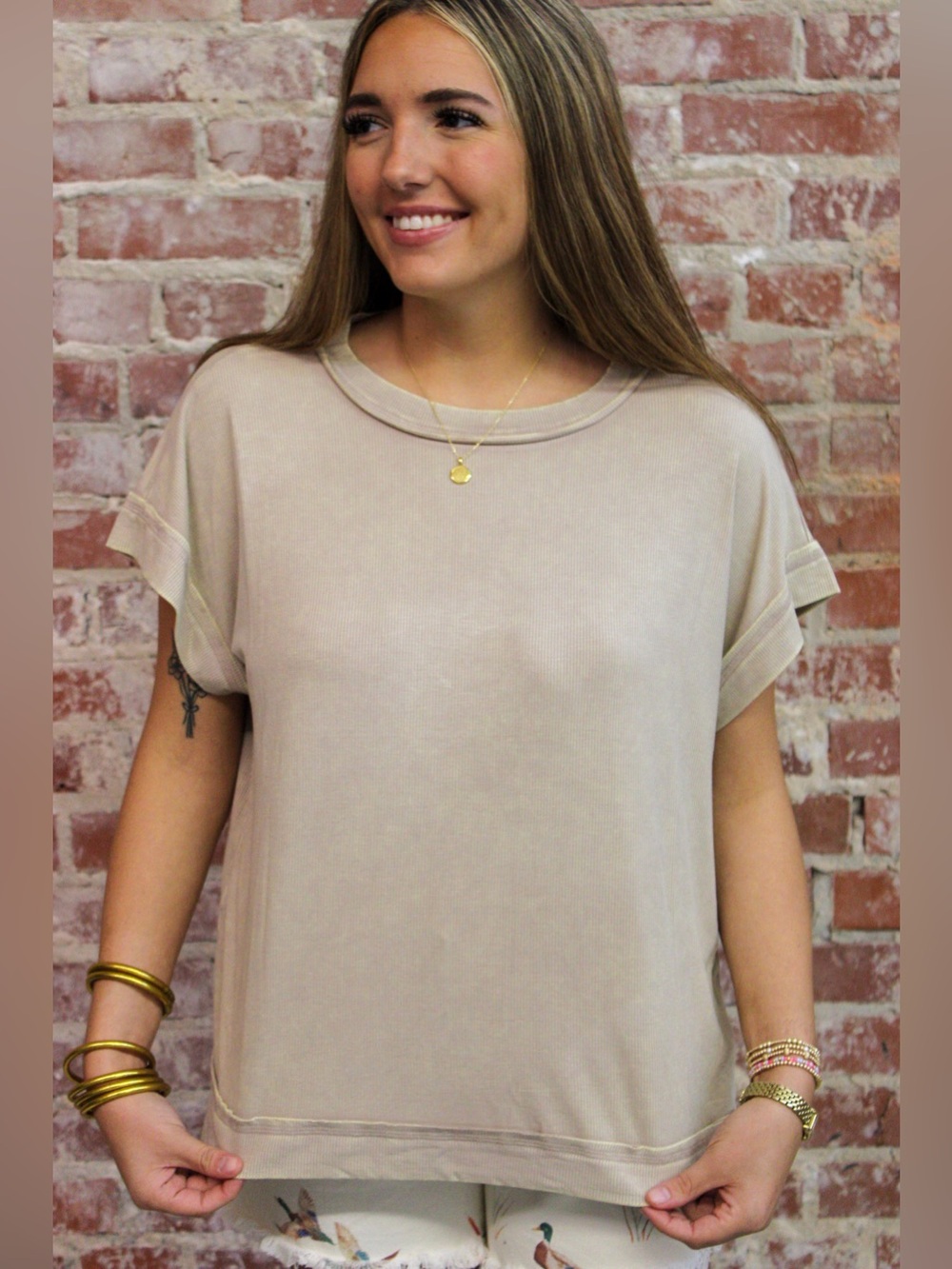 Zenana Ash Mocha Ribbed Acid Washed Rayon Top